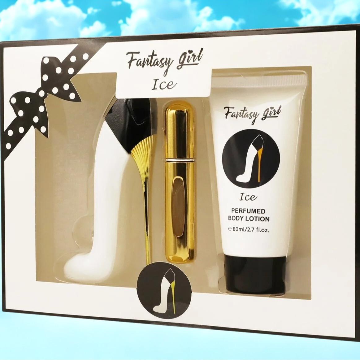 Fantasy Girl Ice Fragrance Set - 3.4 oz Eau de Parfum, 0.6 oz Travel Spray, 2.7 oz Perfumed Body Lotion