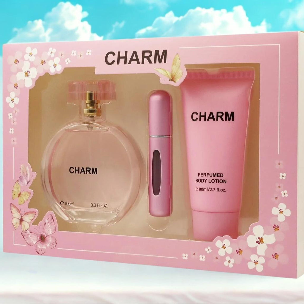 Charm Set - 3.4 oz Eau de Parfum, 0.6 oz Travel Spray, & 2.7 oz Perfumed Body Lotion