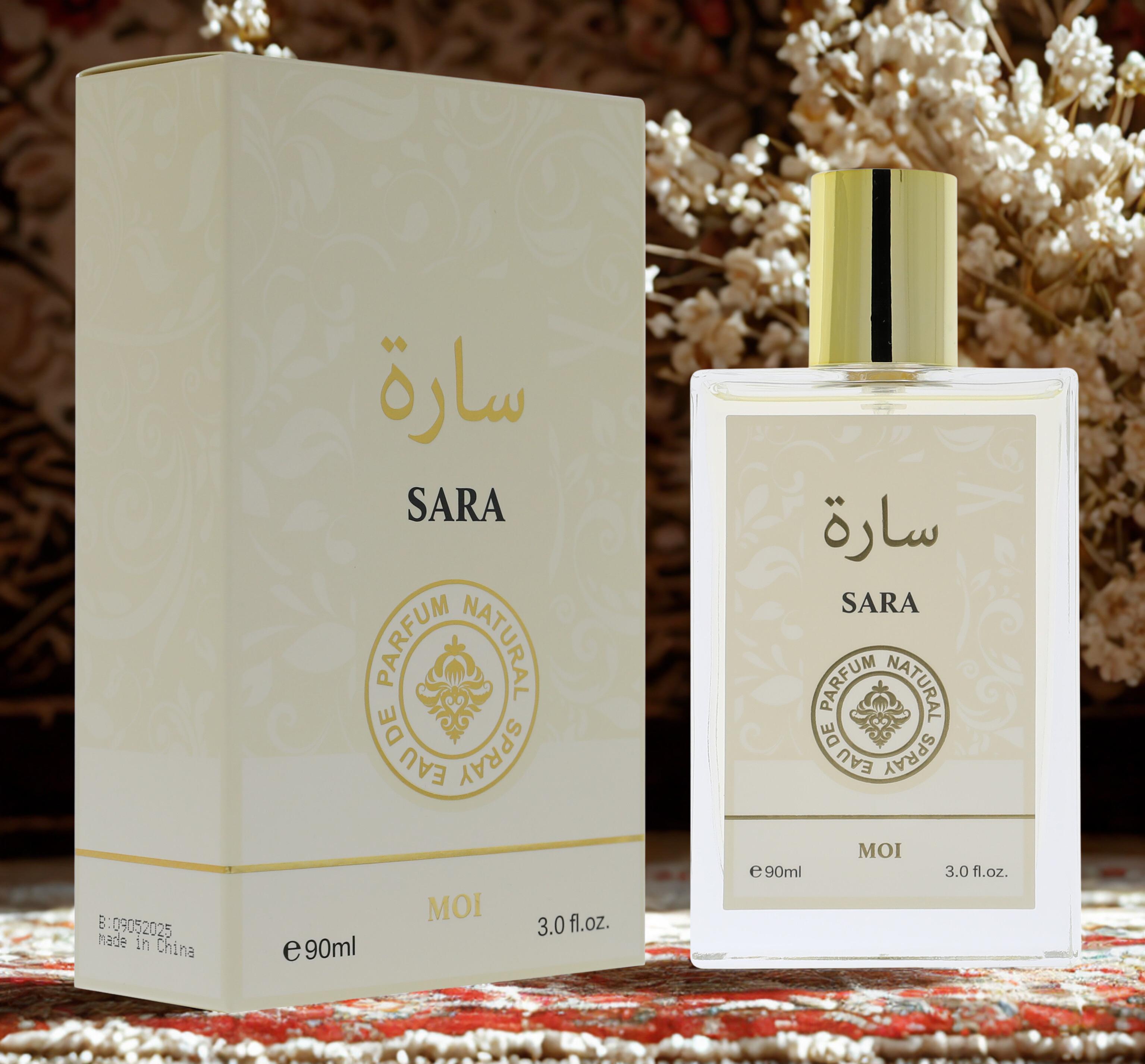 Sara MOI Parfum Natural Eau de Parfum 90ml - Premium Caramel Fragrance for Women, Natural Ingredients, Versatile Use, 3.0 fl. oz.
