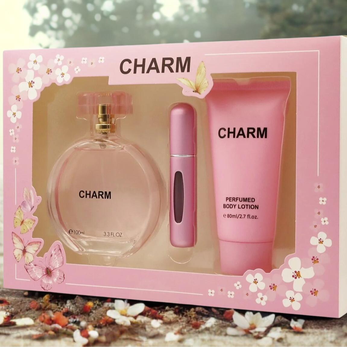 Charm Set - 3.4 oz Eau de Parfum, 0.6 oz Travel Spray, & 2.7 oz Perfumed Body Lotion