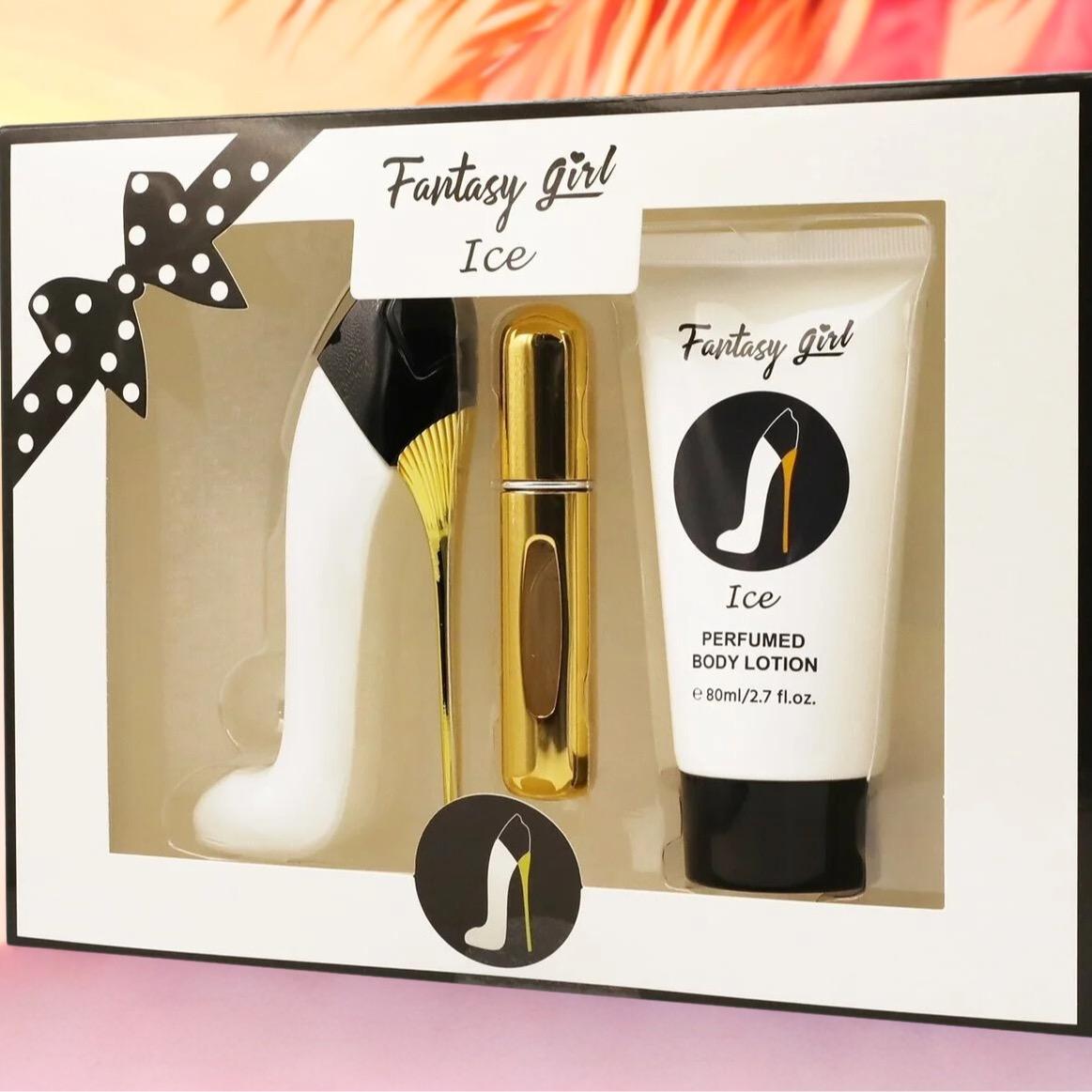 Fantasy Girl Ice Fragrance Set - 3.4 oz Eau de Parfum, 0.6 oz Travel Spray, 2.7 oz Perfumed Body Lotion