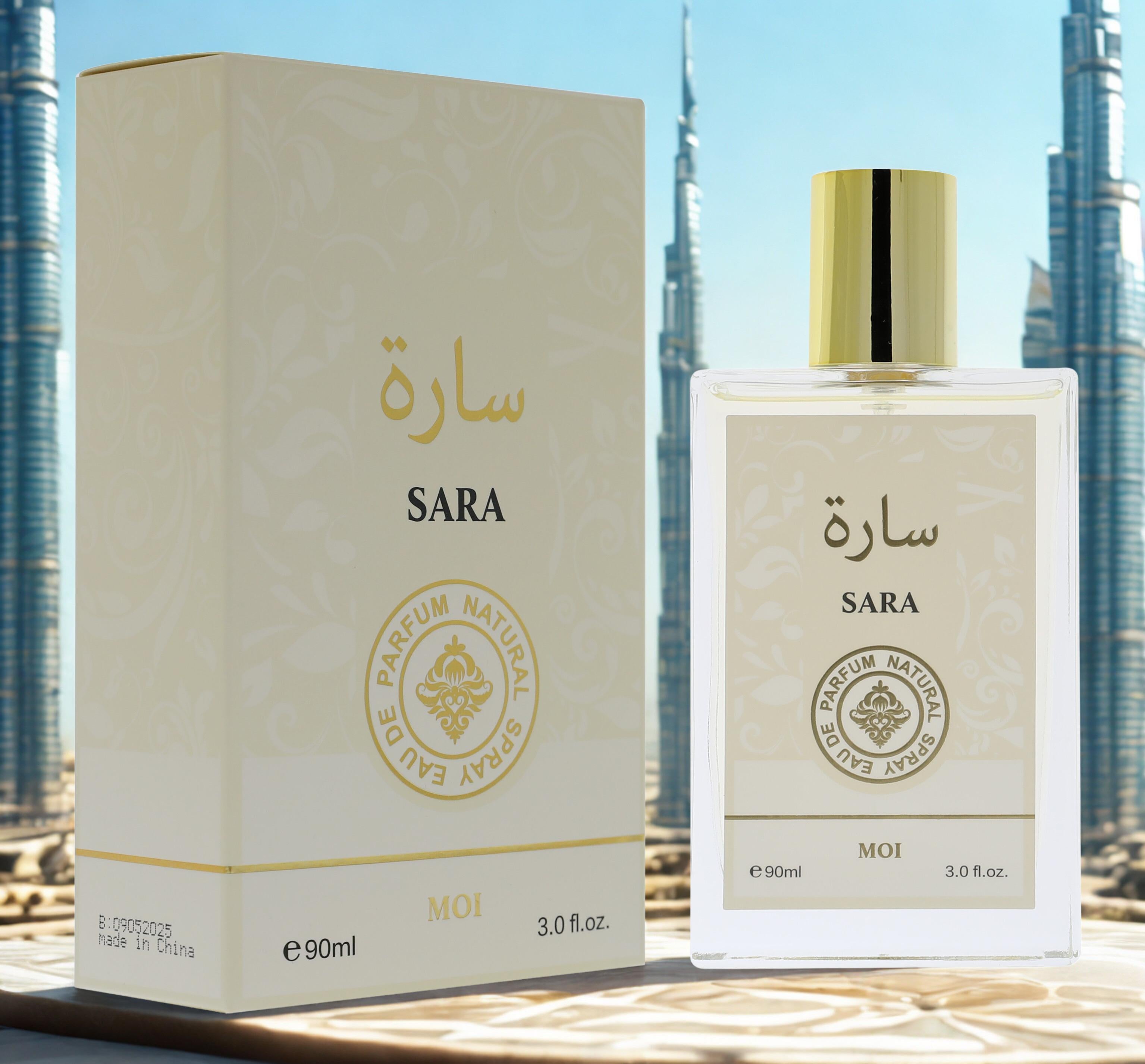 Sara MOI Parfum Natural Eau de Parfum 90ml - Premium Caramel Fragrance for Women, Natural Ingredients, Versatile Use, 3.0 fl. oz.