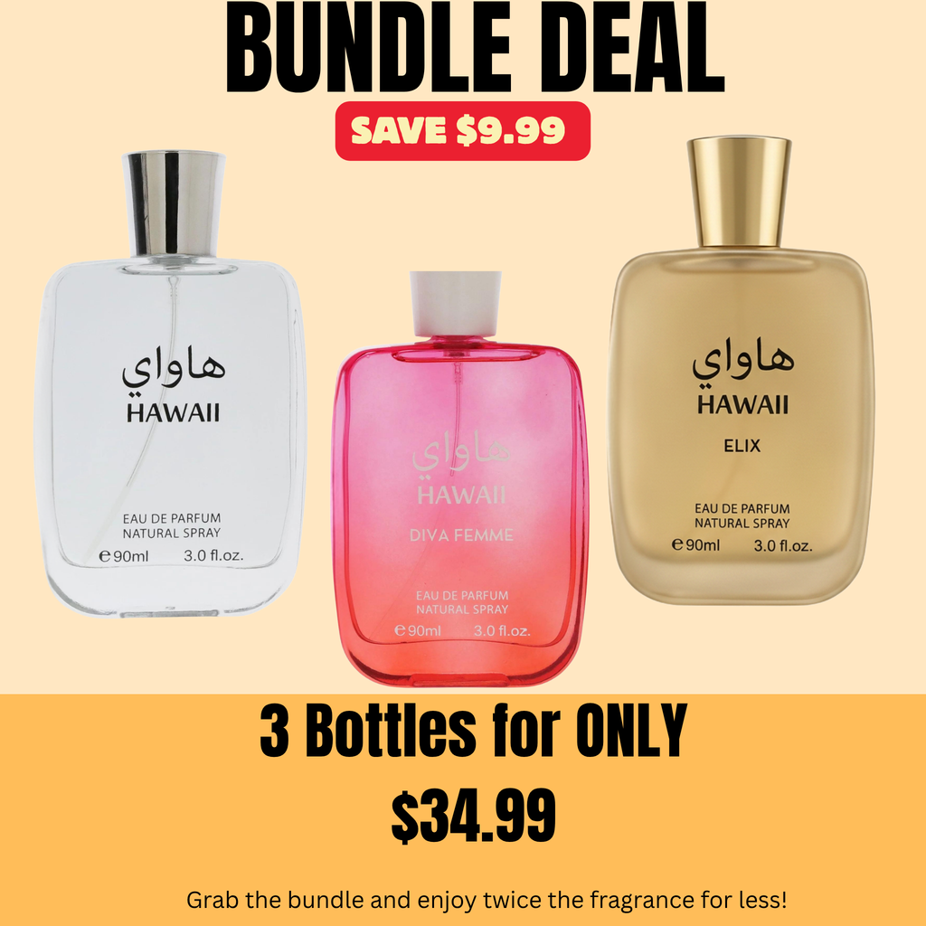 Hawaii Perfume Bundle Set – 3 x 90ml Eau de Parfum Fragrance Set – Hawaii, Diva Femme & Elix