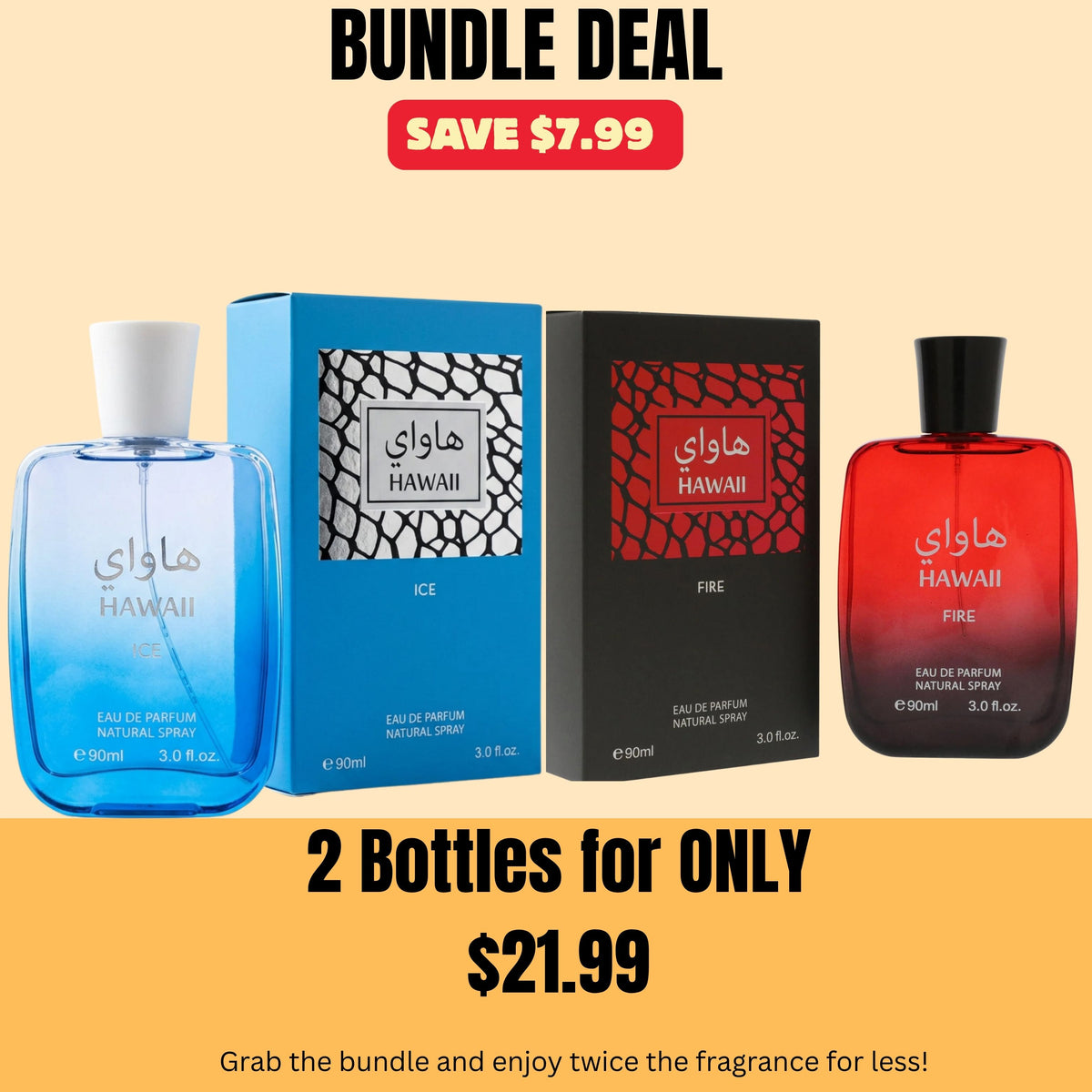 Hawaii Ice & Fire Perfume Bundle Set – 2x 90ml Eau de Parfum for Men & Women – Fragrance Gift Set
