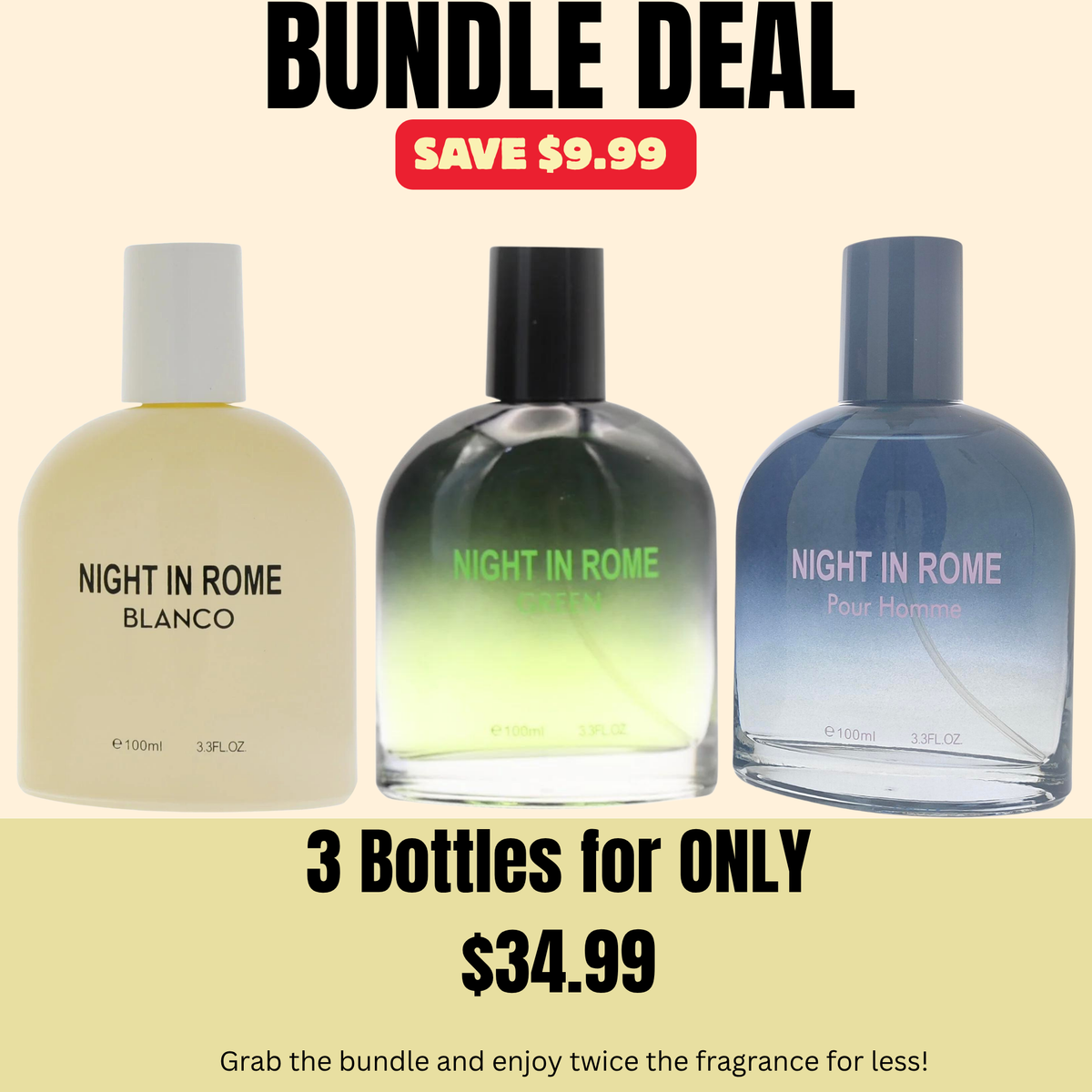 Night in Rome Fragrance Bundle – 3 x 100ml Eau de Parfum Set | Blanco, Green & Pour Homme | Men’s & Women’s Fragrance